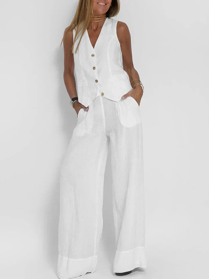 Combinaison d'été deux pièces avec gilet et pantalon pour femmes